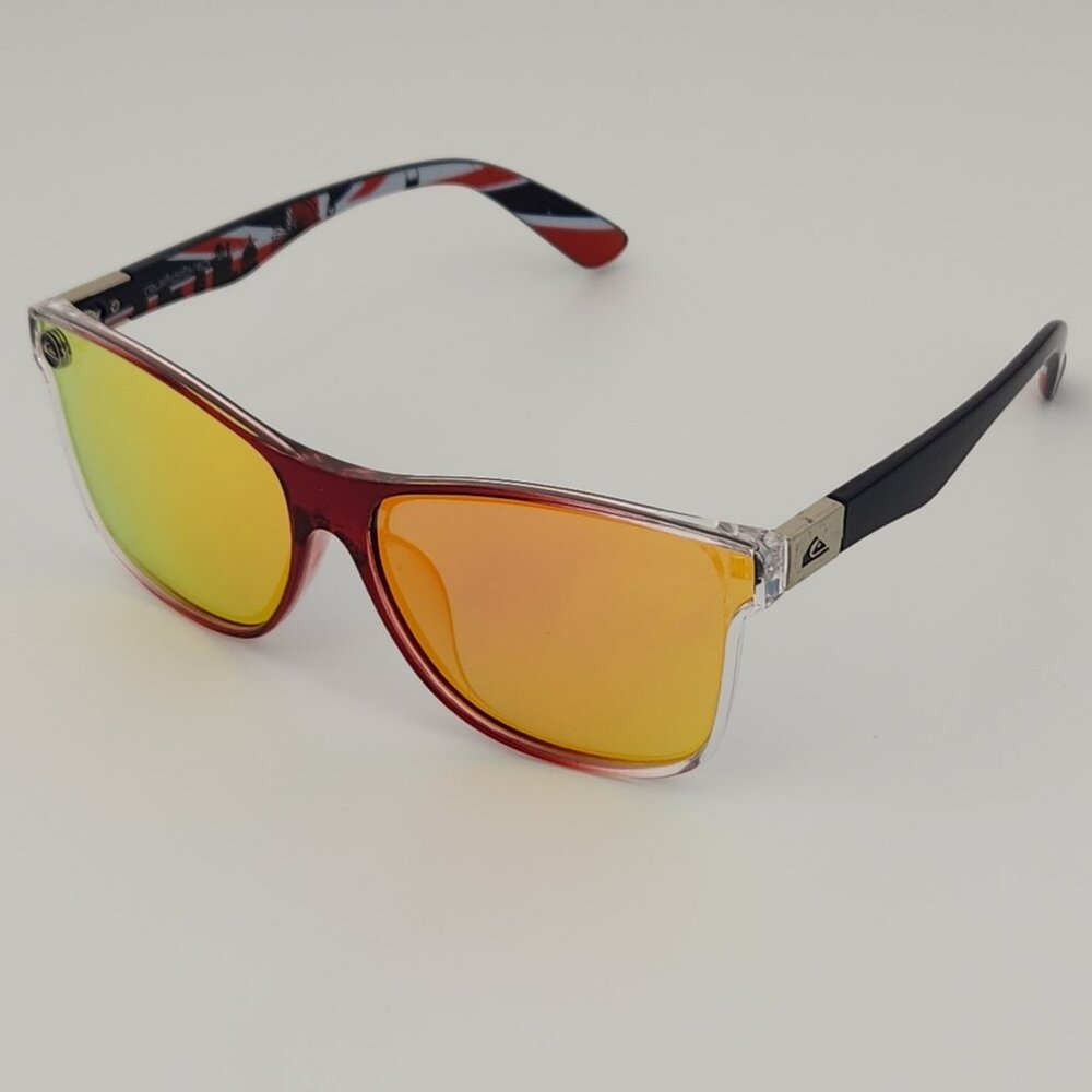 Quiksilver Round Flat Lens Sunglasses British Flag Brown Frame Orange Mirror Q25